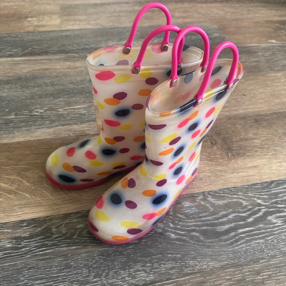 Kids Polka Dot Rain Boots - Pink Handles